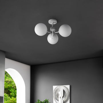 Olivier 23.5" 3-Light Bohemian Farmhouse Iron/Frosted Glass LED Semi Flush Mount - JONATHAN Y